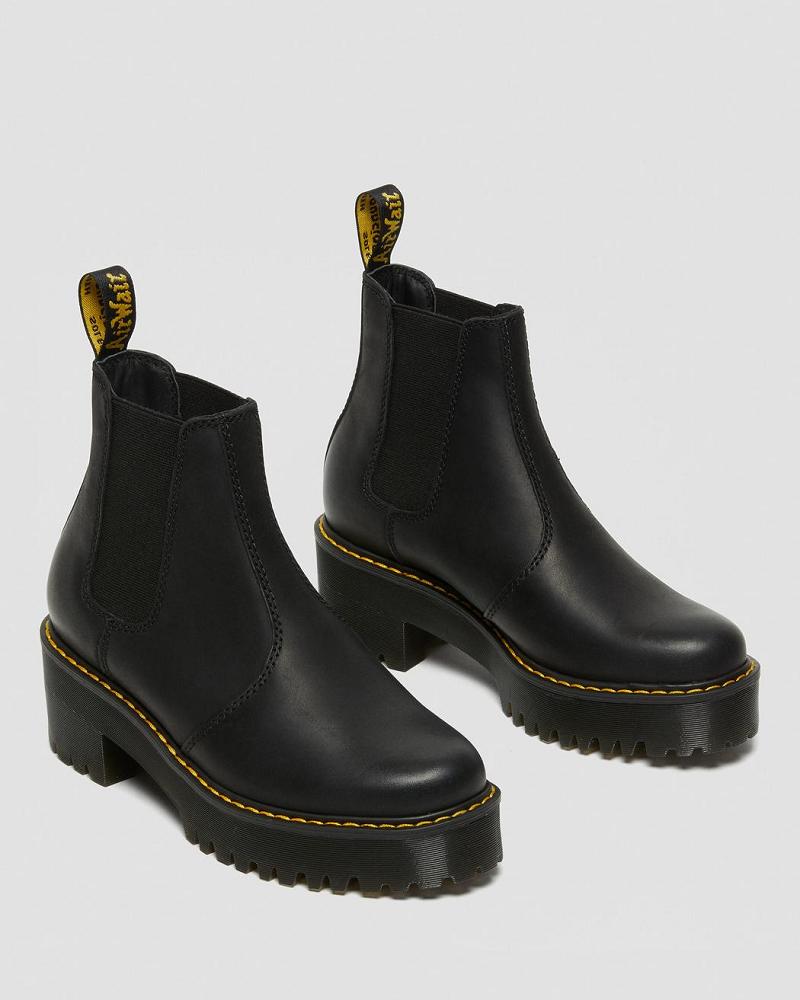 Women's Dr Martens Rometty Wyoming Leather Platform Chelsea Boots Black | AU 129FDN